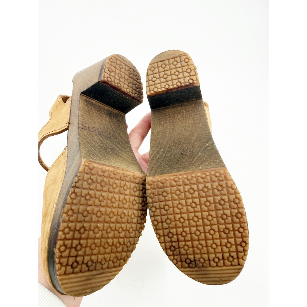 Sandgrens Handmade Swedish Tan Nubuck Leather Wooden Platform Clog Size 39 8-8.5 - Picture 11 of 14